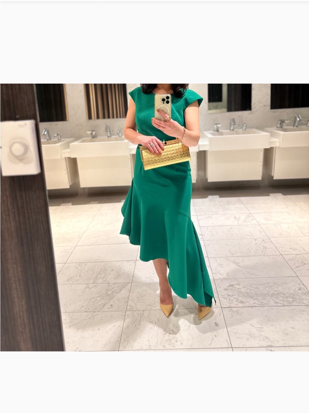 Milly Emerald Green High-Low Ruffle Hem Dress - Picture 3 of 7
